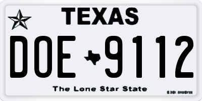 TX license plate DOE9112
