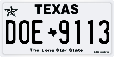 TX license plate DOE9113