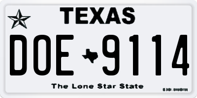 TX license plate DOE9114