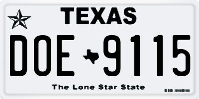 TX license plate DOE9115
