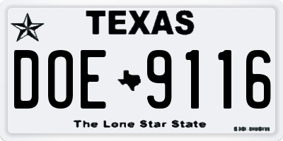 TX license plate DOE9116