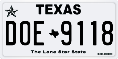 TX license plate DOE9118