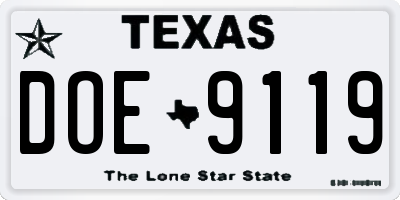 TX license plate DOE9119