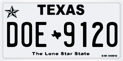 TX license plate DOE9120