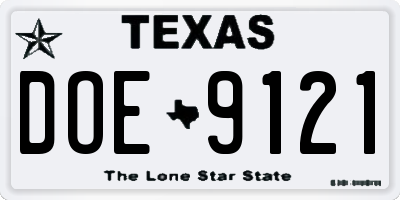 TX license plate DOE9121