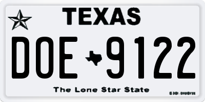 TX license plate DOE9122