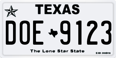TX license plate DOE9123