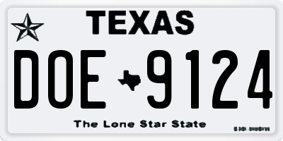 TX license plate DOE9124