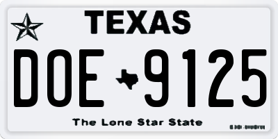 TX license plate DOE9125