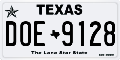 TX license plate DOE9128