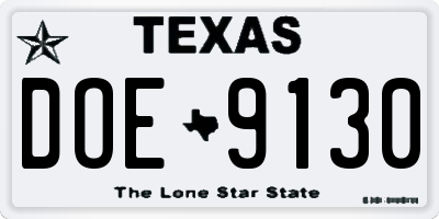 TX license plate DOE9130