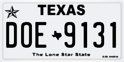 TX license plate DOE9131