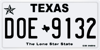 TX license plate DOE9132