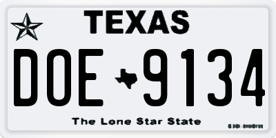 TX license plate DOE9134