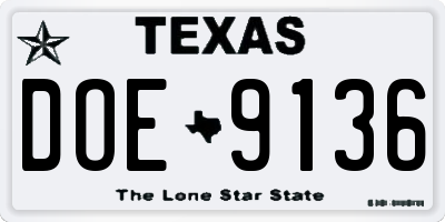 TX license plate DOE9136