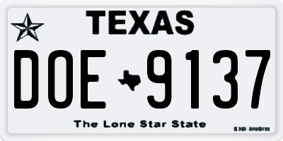 TX license plate DOE9137