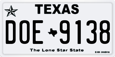 TX license plate DOE9138