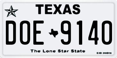 TX license plate DOE9140