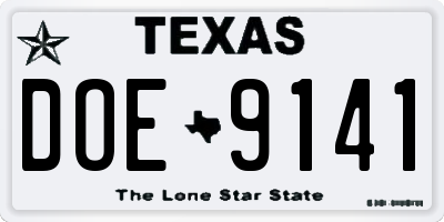 TX license plate DOE9141