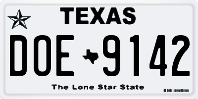 TX license plate DOE9142