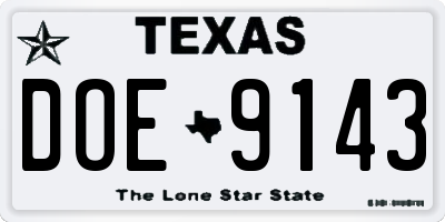 TX license plate DOE9143