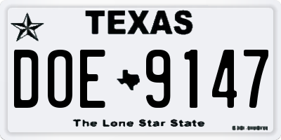 TX license plate DOE9147