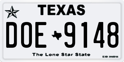 TX license plate DOE9148