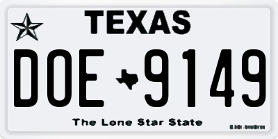 TX license plate DOE9149