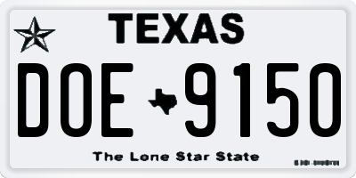 TX license plate DOE9150