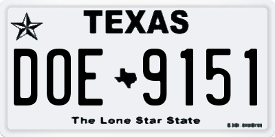 TX license plate DOE9151