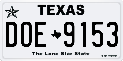 TX license plate DOE9153