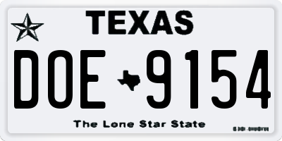 TX license plate DOE9154