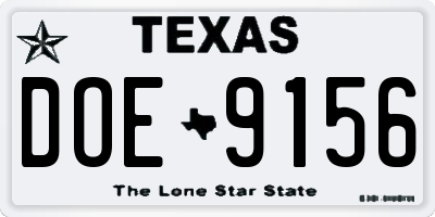 TX license plate DOE9156