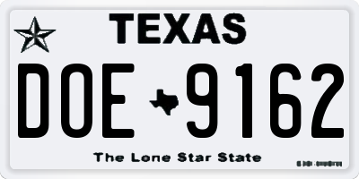 TX license plate DOE9162