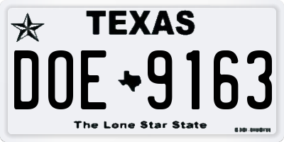TX license plate DOE9163