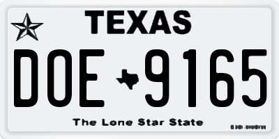 TX license plate DOE9165