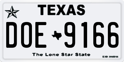 TX license plate DOE9166