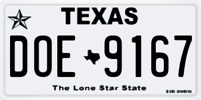 TX license plate DOE9167