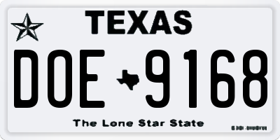 TX license plate DOE9168