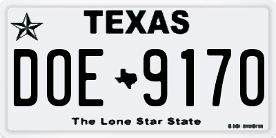 TX license plate DOE9170