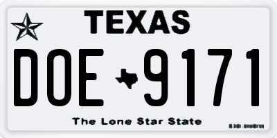 TX license plate DOE9171