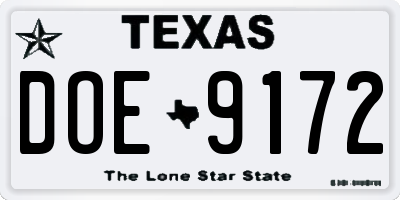 TX license plate DOE9172