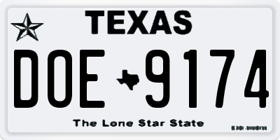TX license plate DOE9174