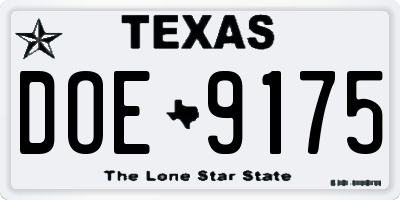 TX license plate DOE9175