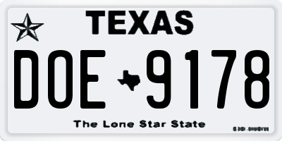 TX license plate DOE9178