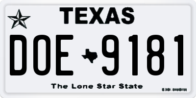 TX license plate DOE9181