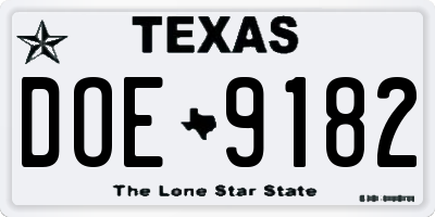TX license plate DOE9182