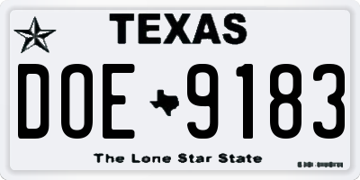 TX license plate DOE9183