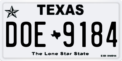 TX license plate DOE9184