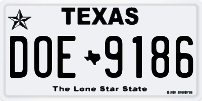 TX license plate DOE9186